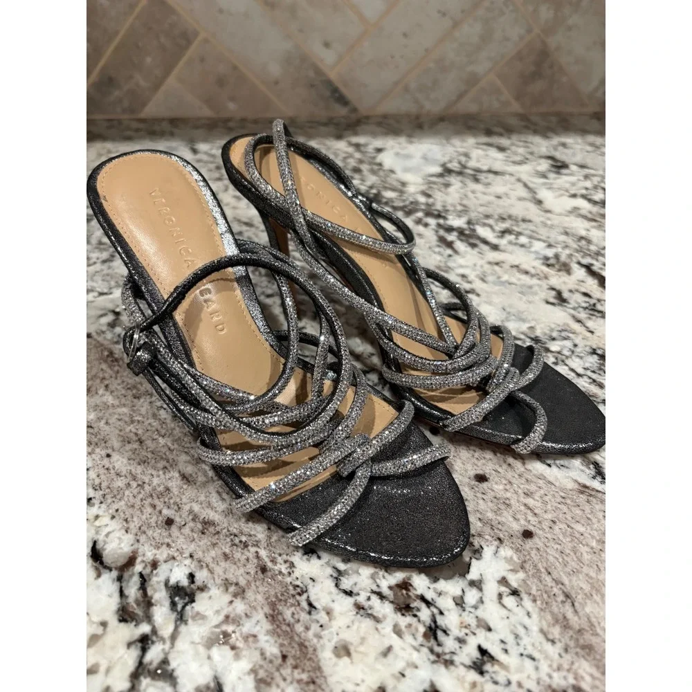 Veronica Beard Aneesha Gray Crystal Embellished Stiletto Sandals Size 5M